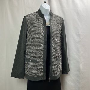 Alfred Dunner Gray Tweed Zip Up Blazer, Size 8